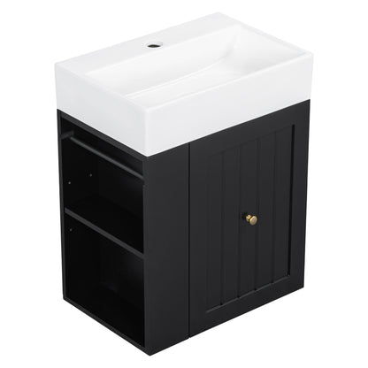 Modern Bathroom Vanity With Sink, Storage Cabinet, Drawer &amp; Side Shelf