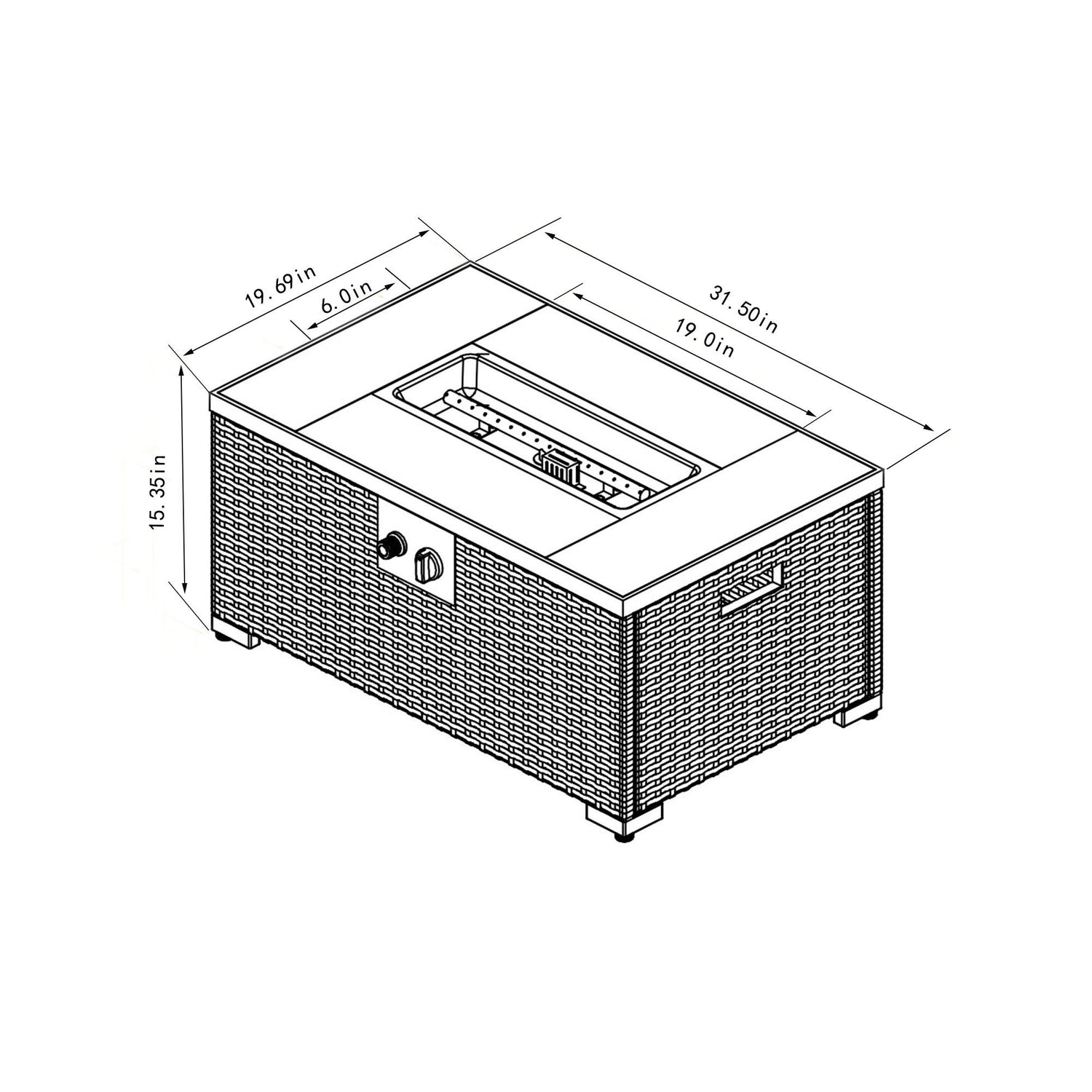 32&quot; Propane Gas Fire Pit Table With Propane Tank Cover, 50000 Btu Rectangular Steel Fire Pit With Beautiful Wicker Base