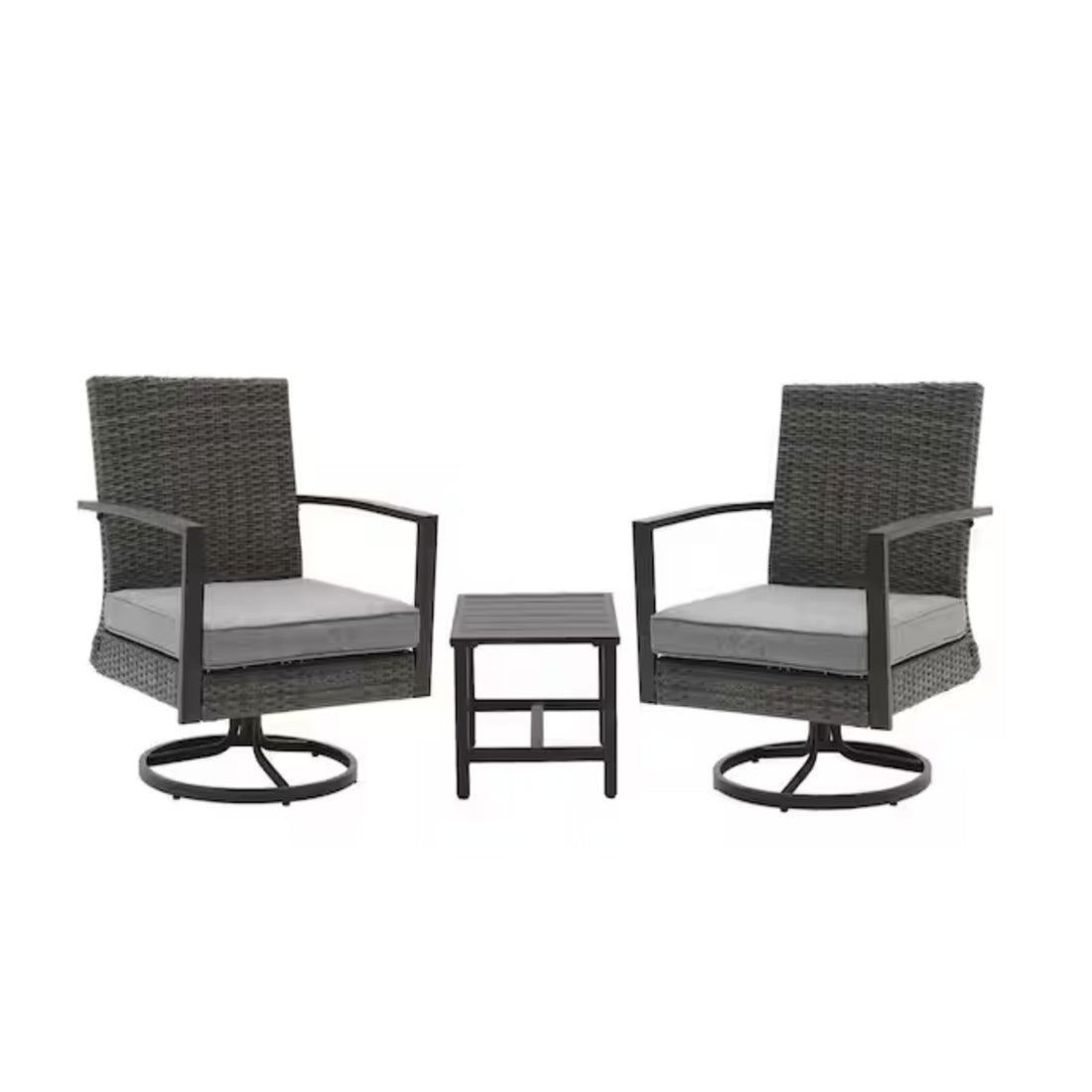 3 Piece Patio Furniture, Swivel Rocker Bistro Set With Side Table &amp; Cushions For Porch - Gray