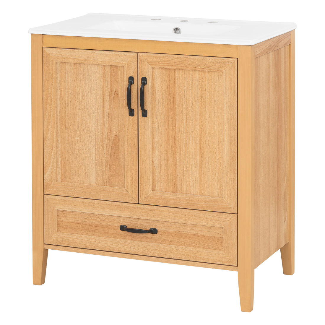 Elegant Fluted Bathroom Vanity With Sink, Soft Close Doors &amp; Drawer