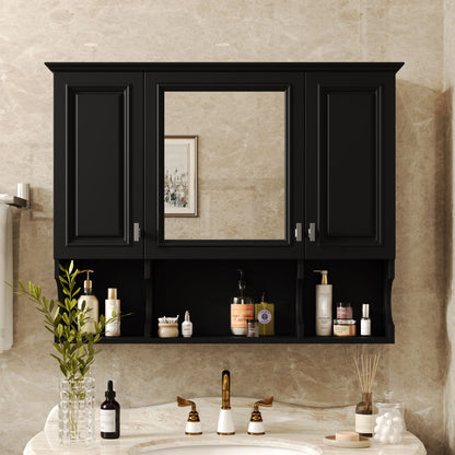 Wall Mounted Bathroom Medicine Wall Cabinet With Mirror &amp; Open Shelves