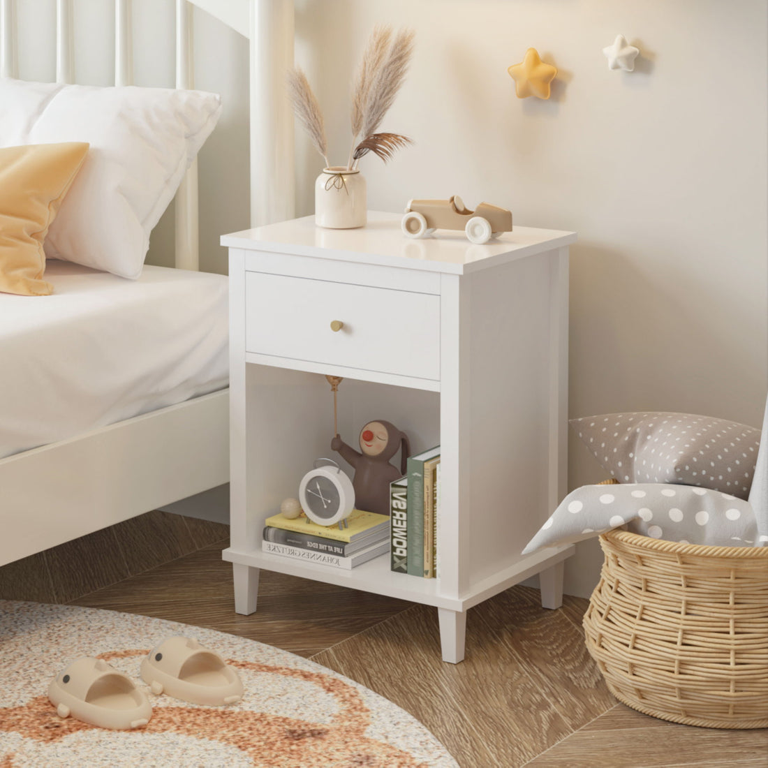 Nightstand &amp; 1 Drawer And 1 Shelf - White