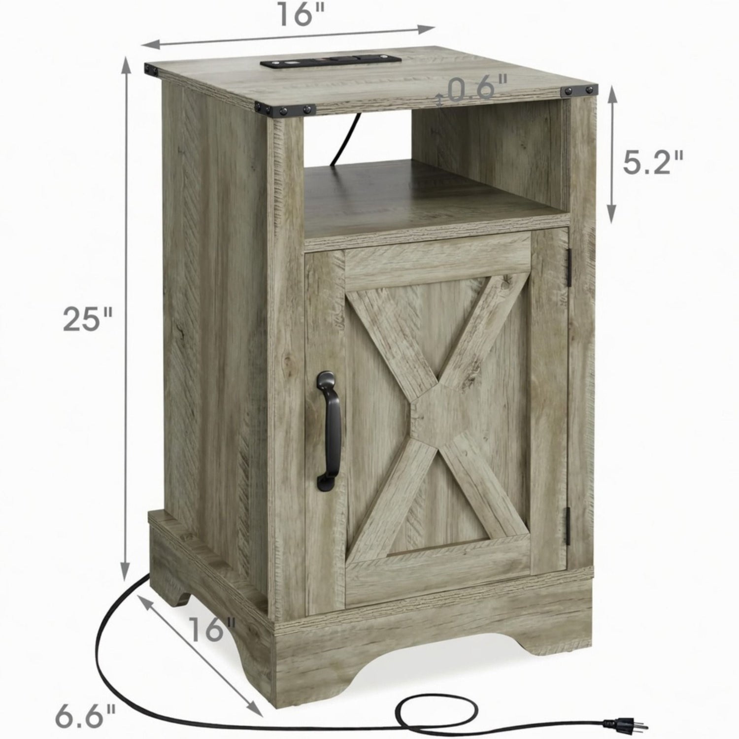 Farmhouse Nightstand, Charging Station &amp; Storage