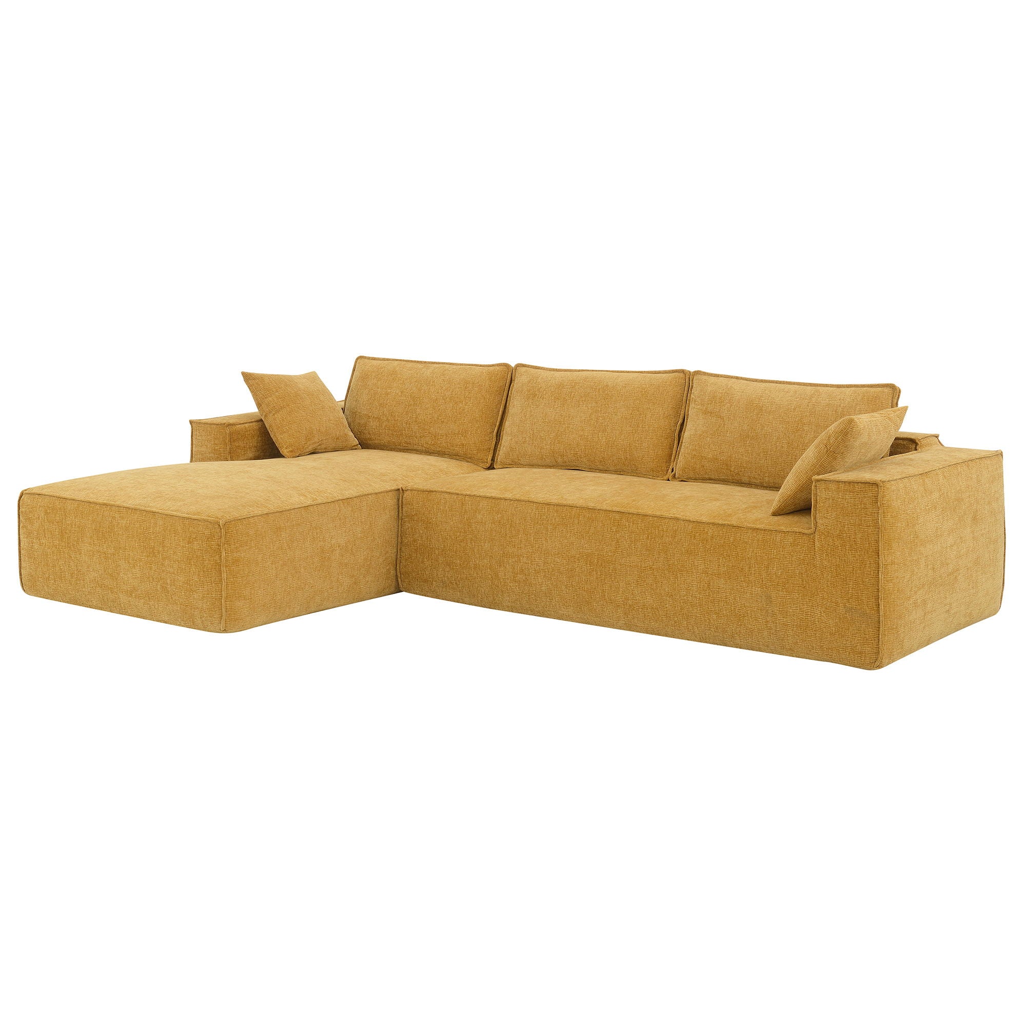 2 Pices Free Combination Minimalist Style Modular Sectional, Wrinkle Resistant Couch Set L Shaped Compressed Sofa For Living Room - Yellow