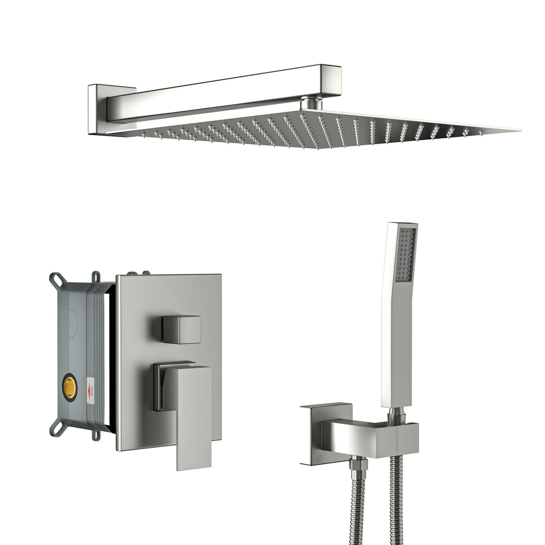 Dual Shower Head System With 12&quot; Wall Mounted Square Rain Shower And Rough In Valve