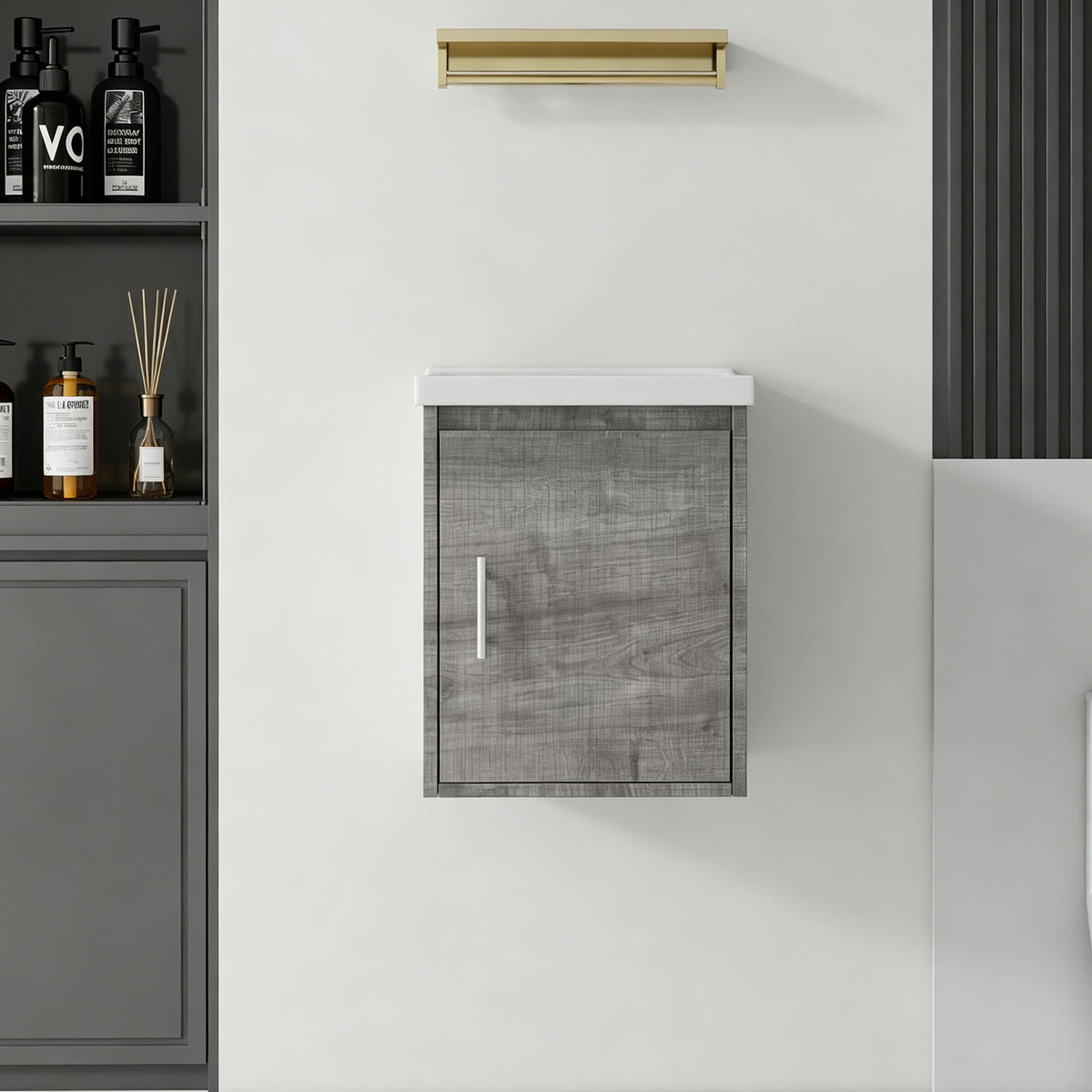 Floating Bathroom Vanity Combo, Wall Mounted Cabinet With Sink &amp; Soft Close Doors For Small Bathrooms