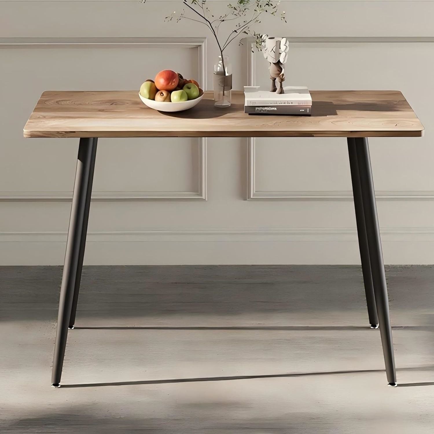 Modern Minimalist 47&quot; Wood Dining Table With Metal Legs For 4 - Wood