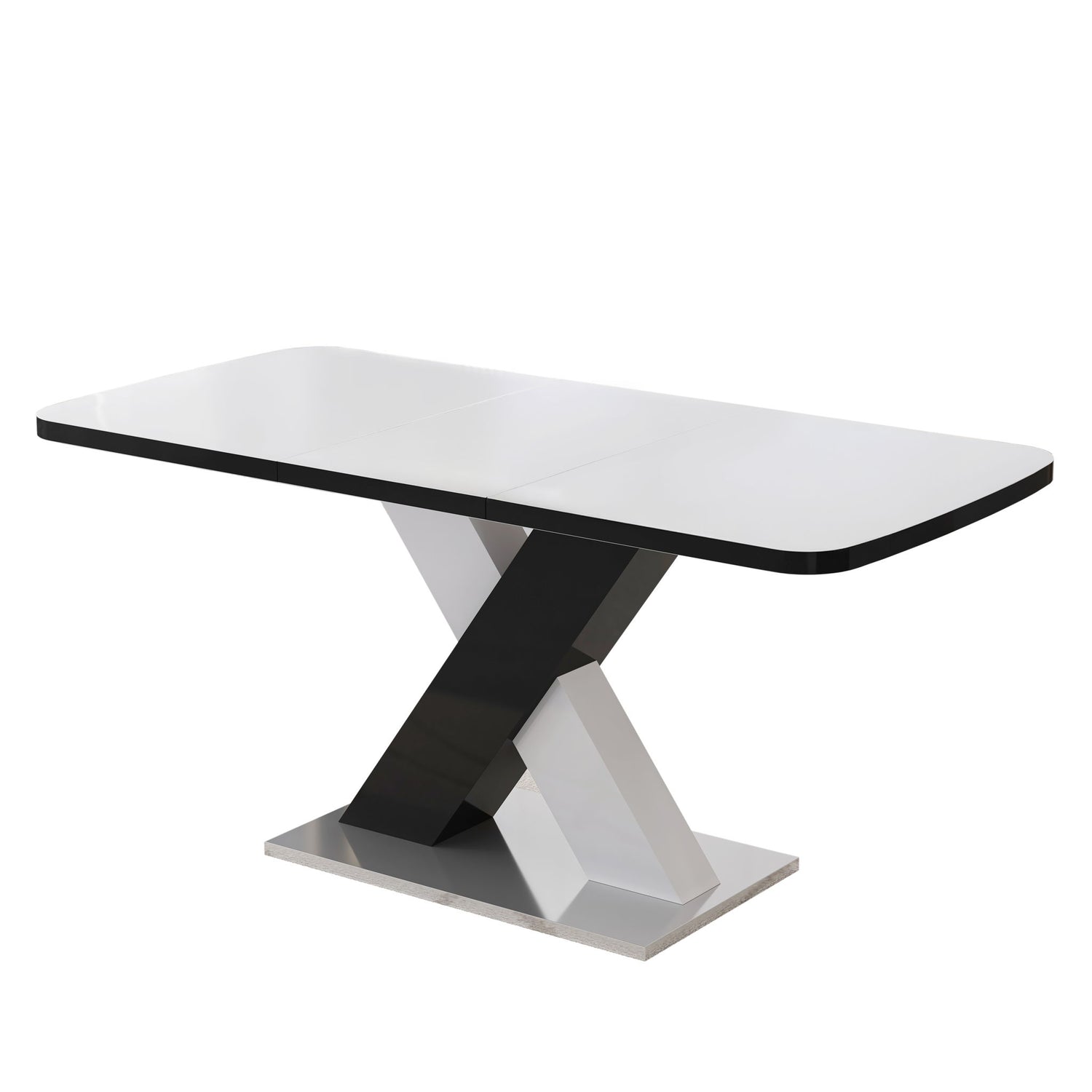 Rectangle Dining Table, Stretchable, Table Top With X Shape And Legs And Base - White / Black