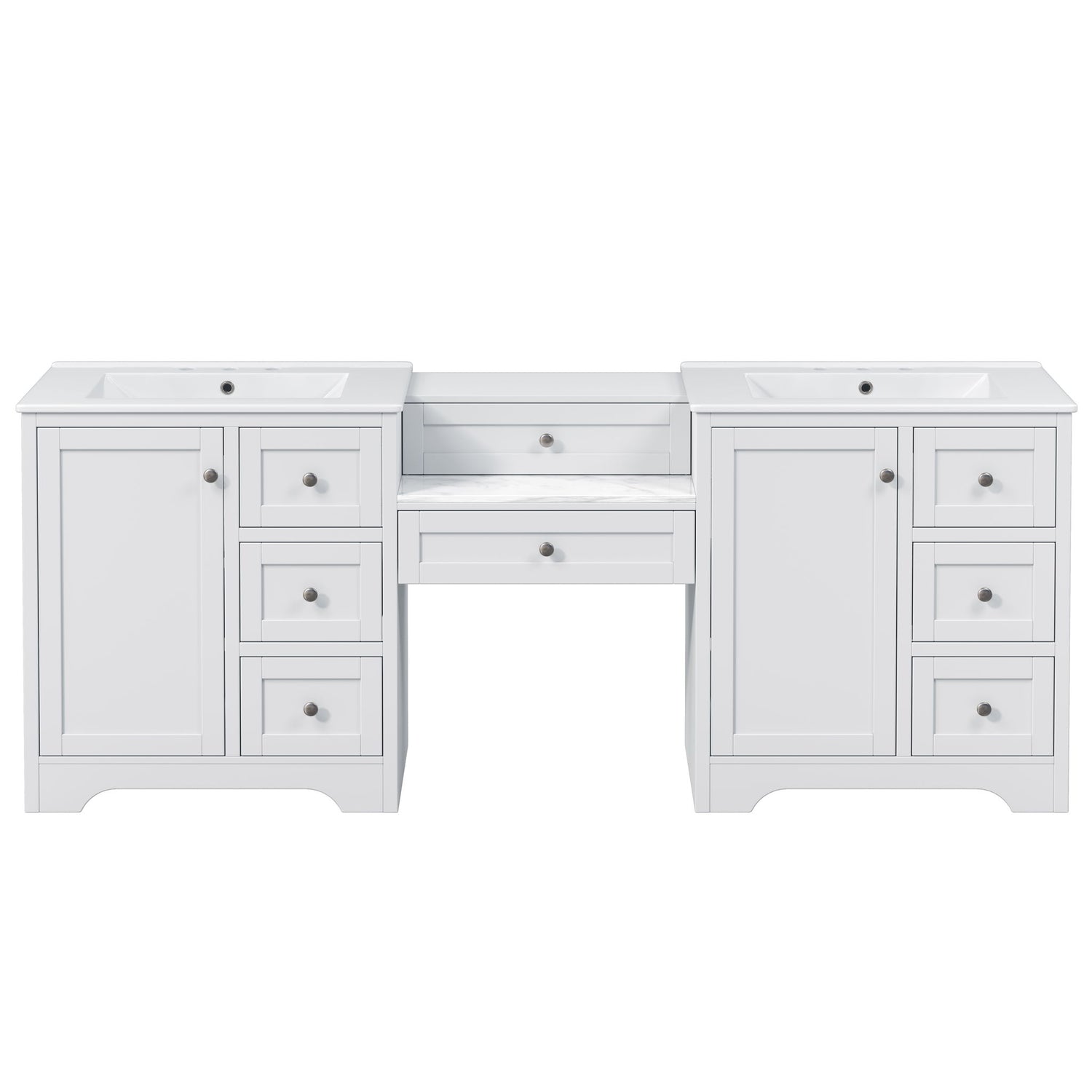 Double Sink Bathroom Vanity With Countertop, 2 Ceramic Sinks, 6 Drawers, Soft Close Design