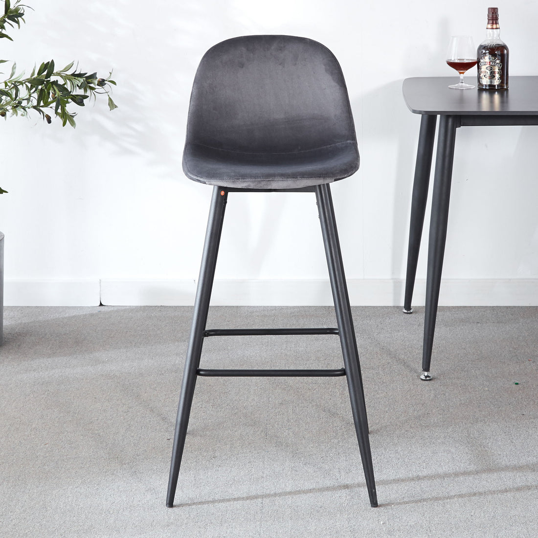Bar Stool (Set of 2) Modern Counter Bar Height Chair With Back, Sturdy Metal Legs &amp; Footrests, Island Stool For Kitchen Bar - Gray