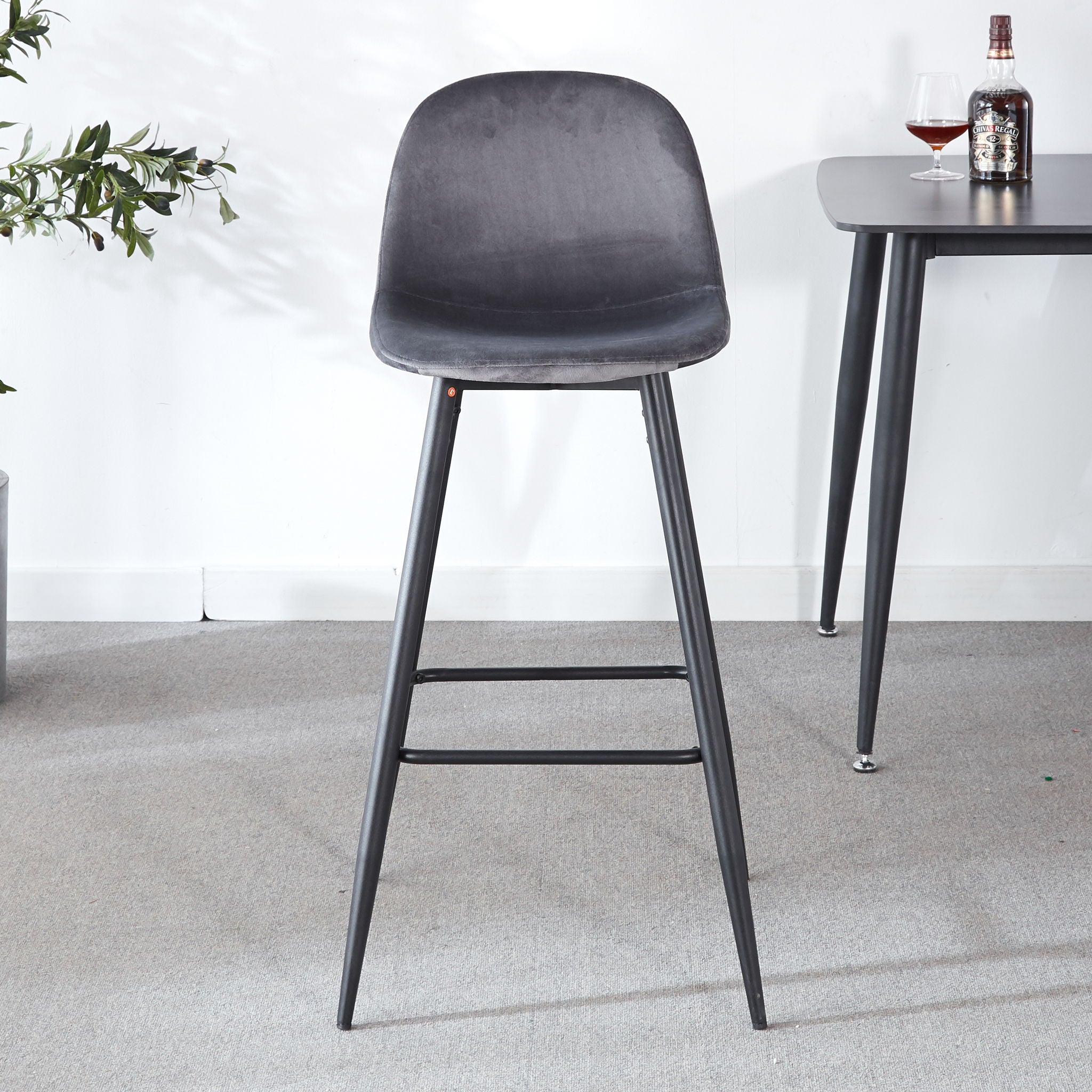 Bar Stool (Set of 2) Modern Counter Bar Height Chair With Back, Sturdy Metal Legs &amp; Footrests, Island Stool For Kitchen Bar - Gray