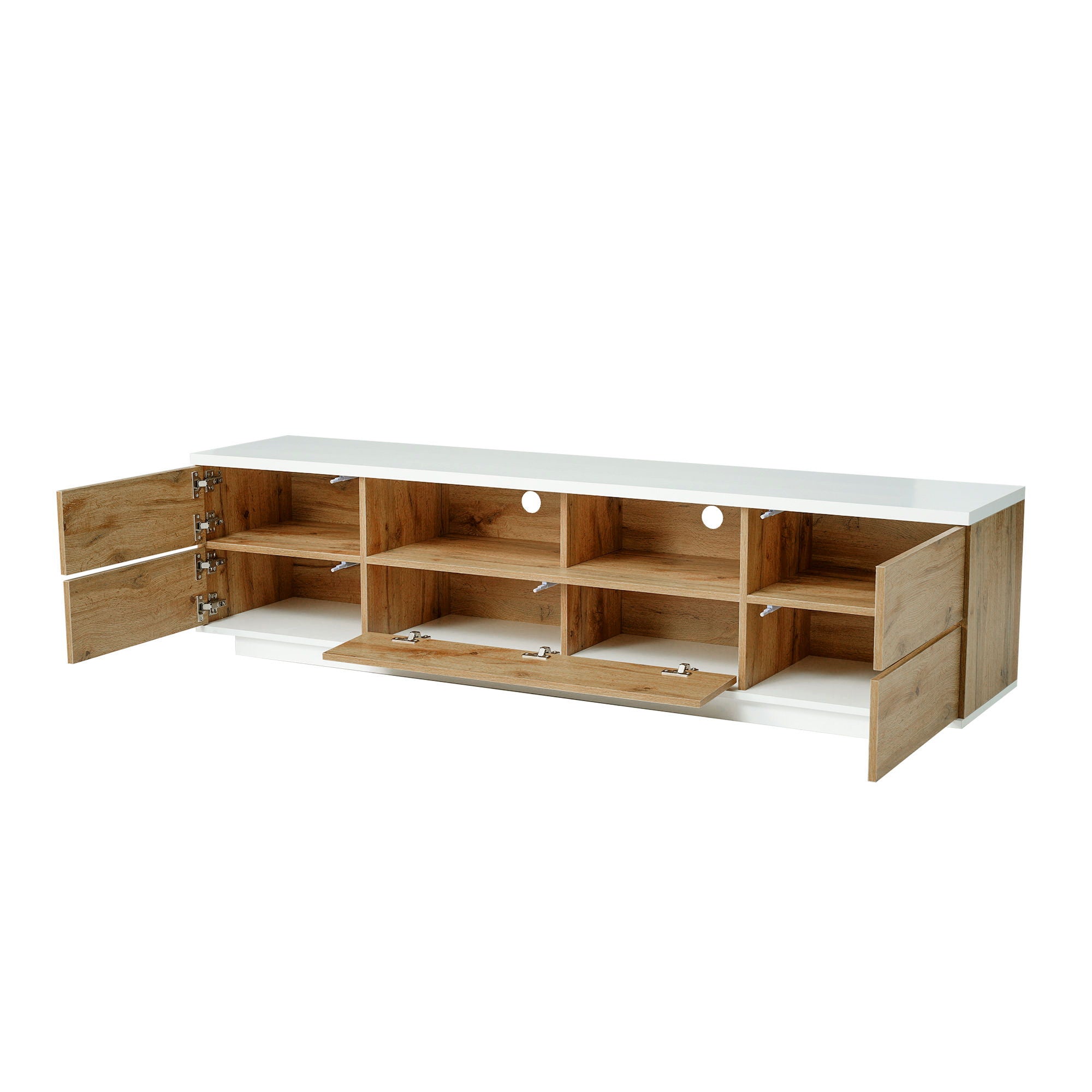 TV Stand, Entertainment Center With Deep Drawers, Cable Management &amp; Soft Closing Hinges