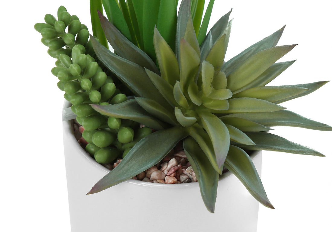 7&quot; Tall, Artificial Plant, Succulent, Indoor, Faux, Fake, Table, Greenery, Potted, Decorative (Set of 2) - Green / White
