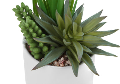 7&quot; Tall, Artificial Plant, Succulent, Indoor, Faux, Fake, Table, Greenery, Potted, Decorative (Set of 2) - Green / White