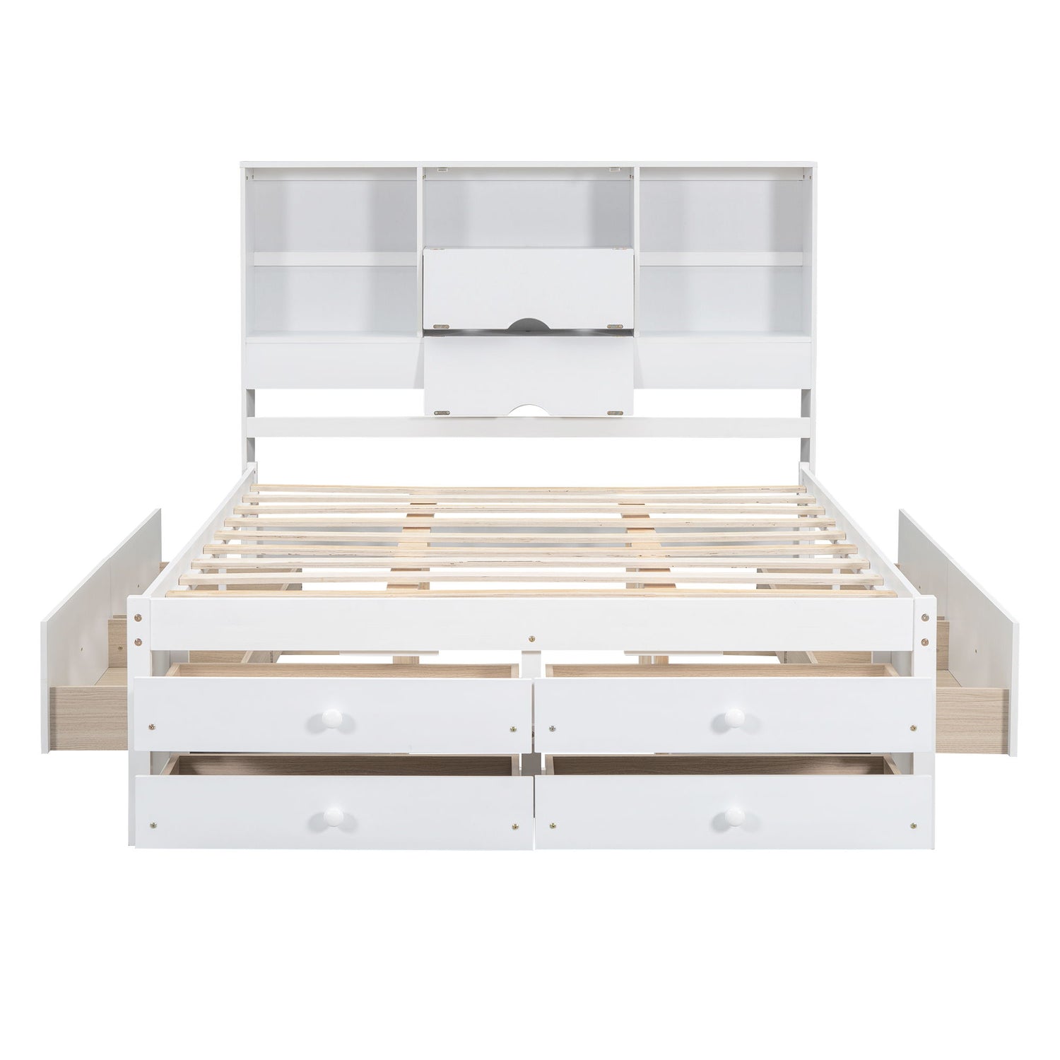 Platform Bed With Storage Headboard And 8 Drawers