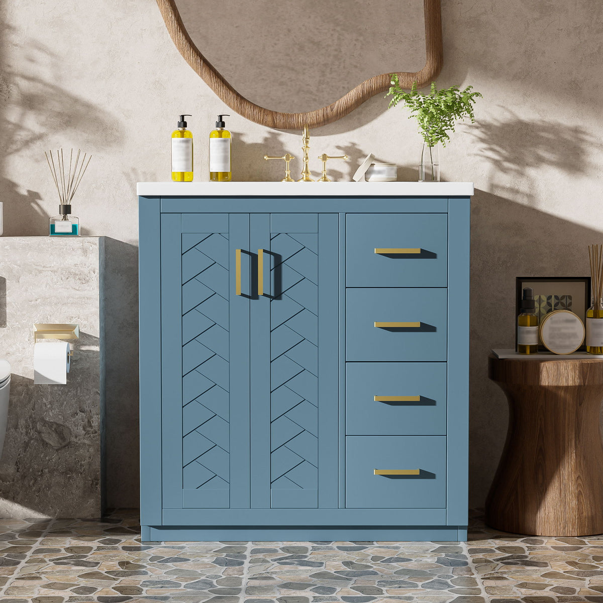 Bathroom Vanity With Sink, Storage Cabinet, Freestanding Set With 3 Drawers &amp; Soft Closing Doors