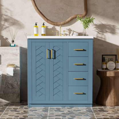 Bathroom Vanity With Sink, Storage Cabinet, Freestanding Set With 3 Drawers &amp; Soft Closing Doors
