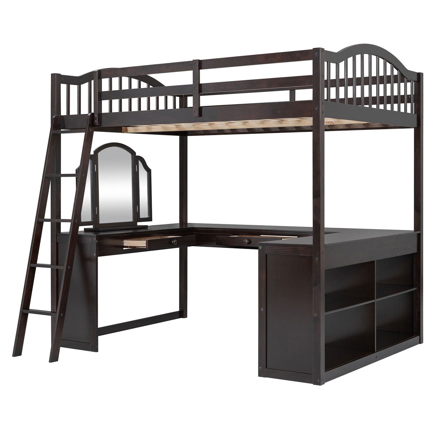 Loft Bed With Drawers, Cabinet, Shelves With Desk