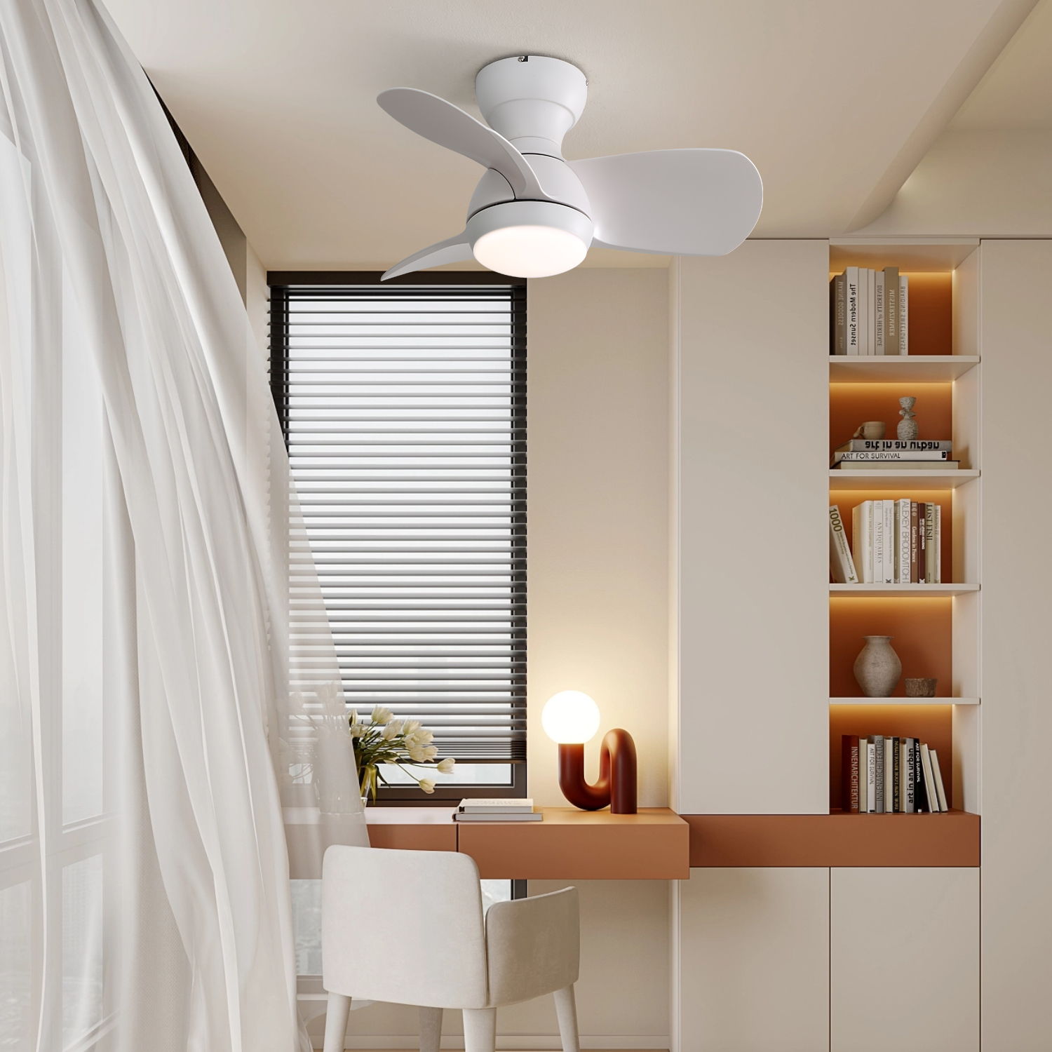 23&quot; Bedroom Ceiling Fan With 3 Color Dimmable 3 ABS Blades Remote Control Dc Motor Black With 18W Led Light