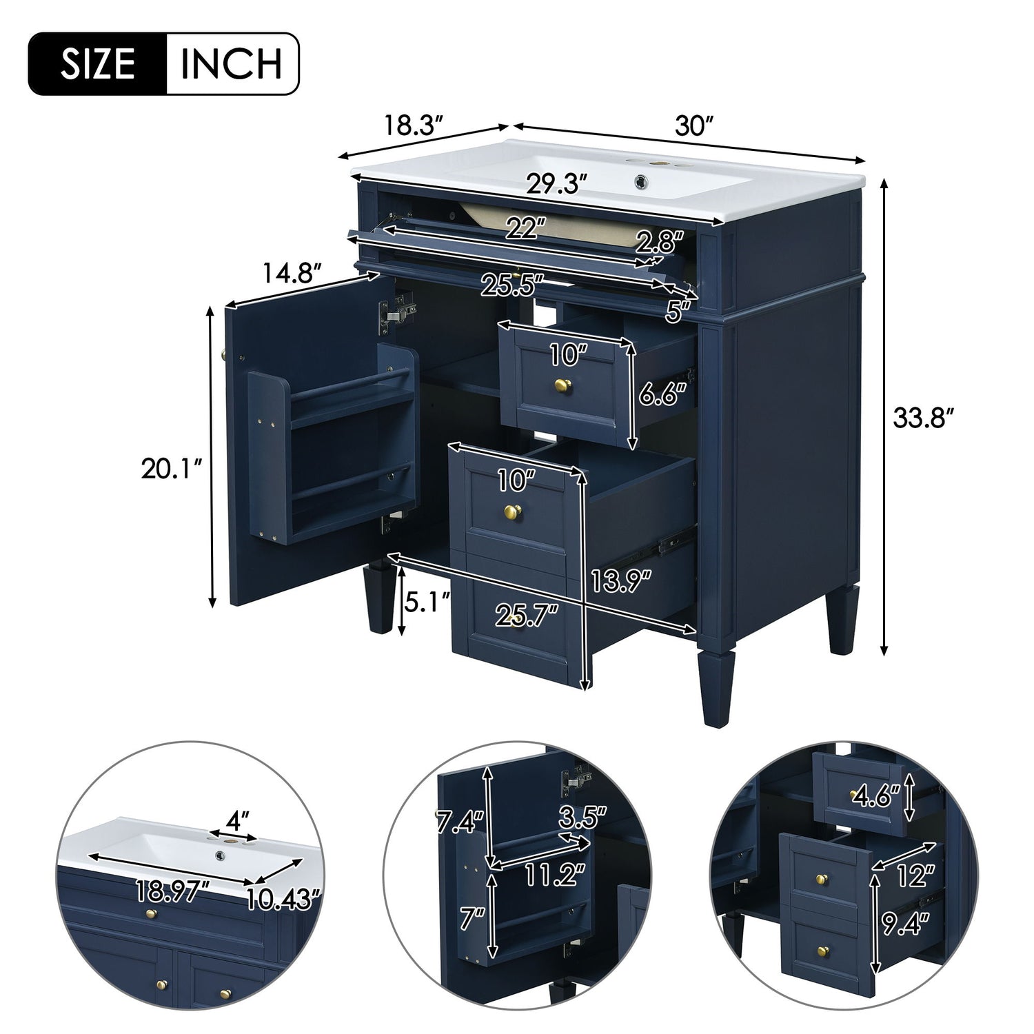 Bathroom Vanity With Top Sink, 2 Drawers &amp; Tip Out Drawer