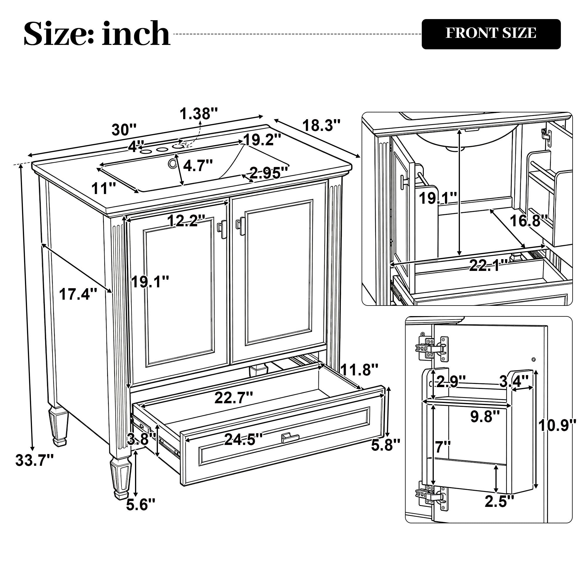 Freestanding Vanity With 1 Drawer &amp; 2 Soft Close Doors With Door Mounted Storage