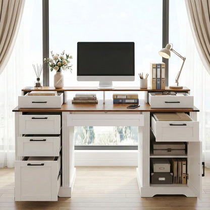 Office Desk With Charging Station &amp; Storage Cabinet