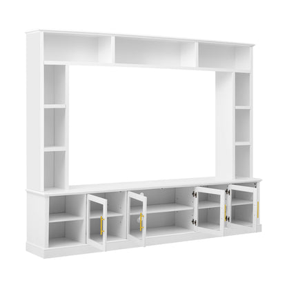 All-In-One Entertainment Center With Bookshelves &amp; Tempered Glass Doors, TV Console Unit For Living Room