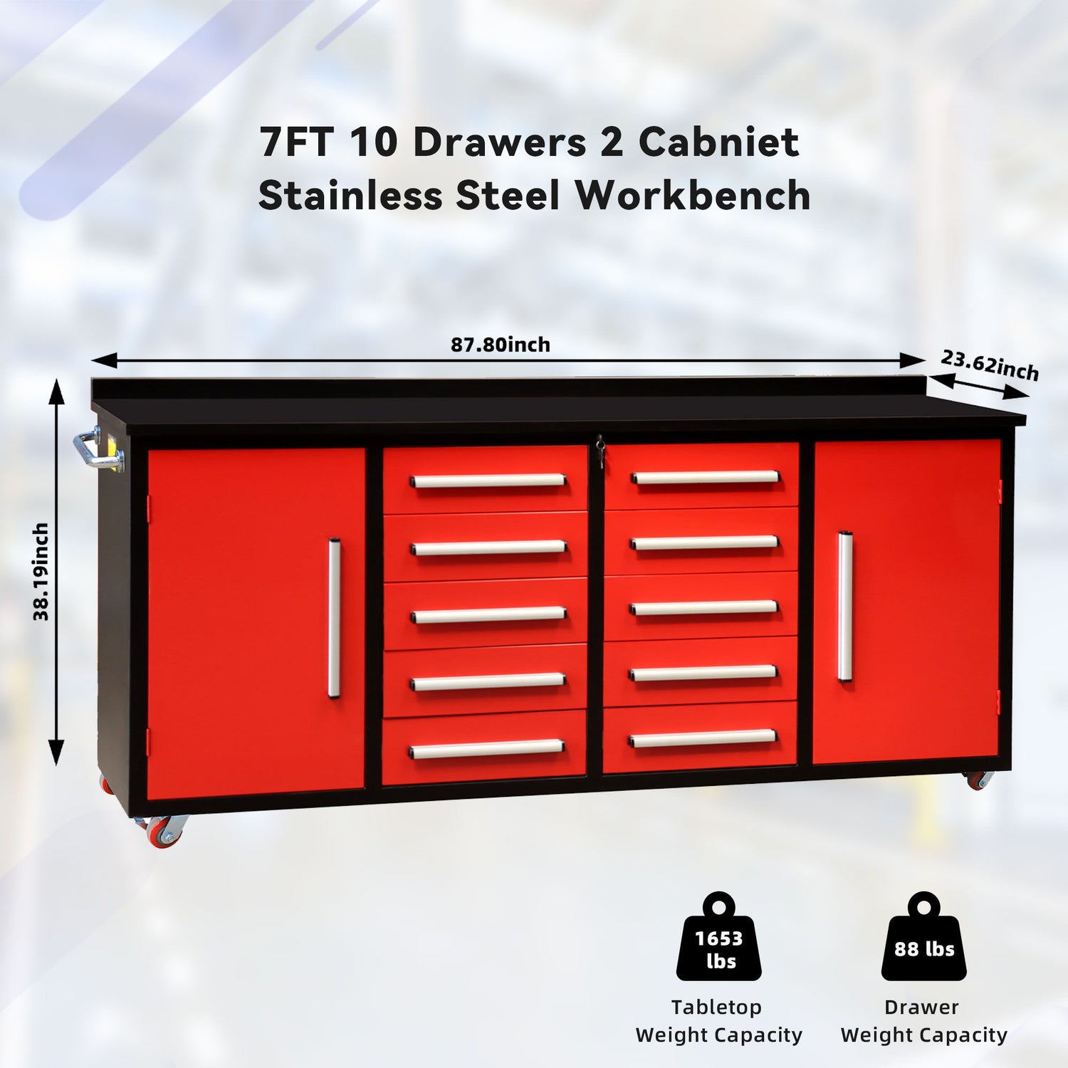 Storage Cabinets With Workbench (10 Drawers &amp; 2 Cabinets)