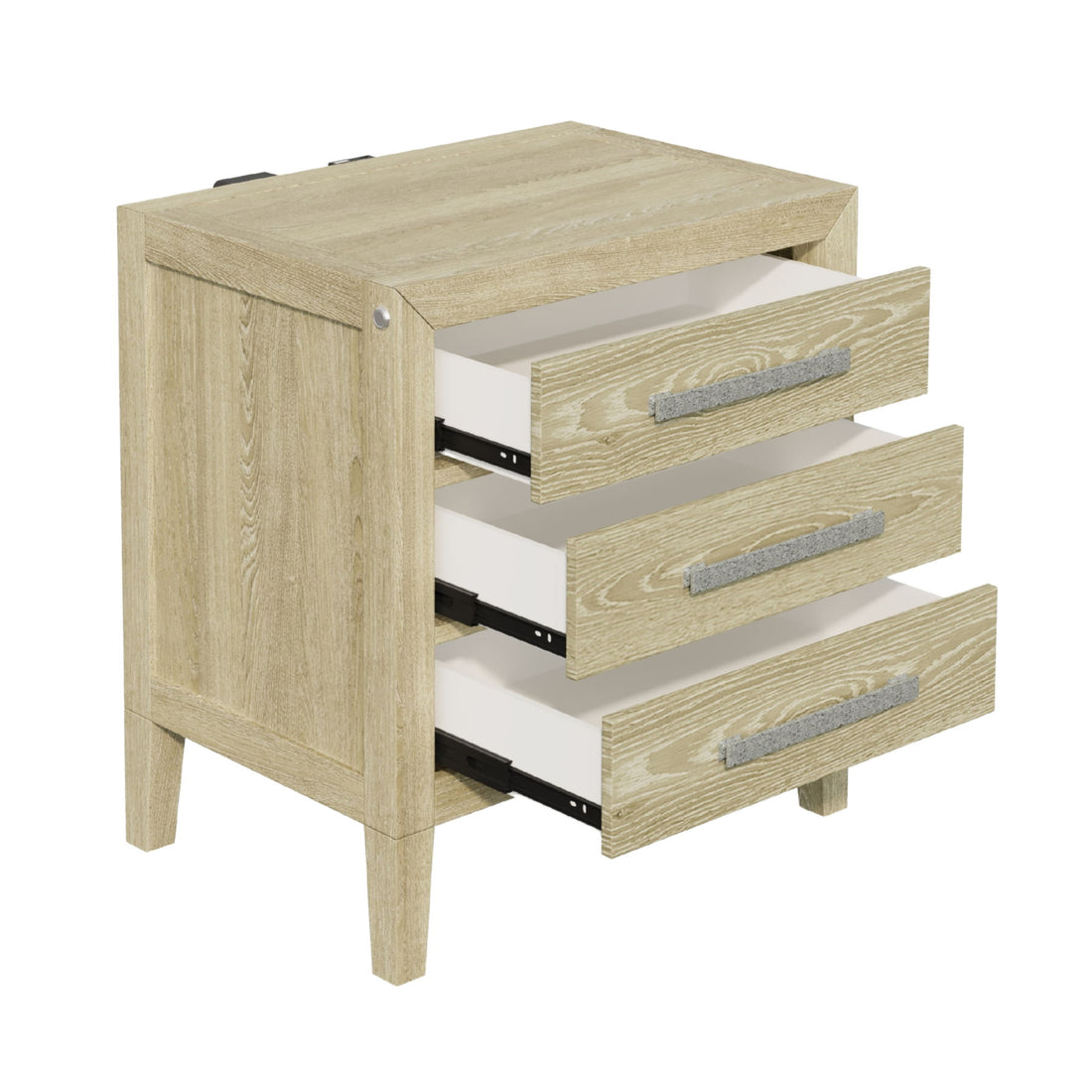 Adeline - 3 Drawers Nightstand With USB &amp; LED Light - Natural Wood Wash