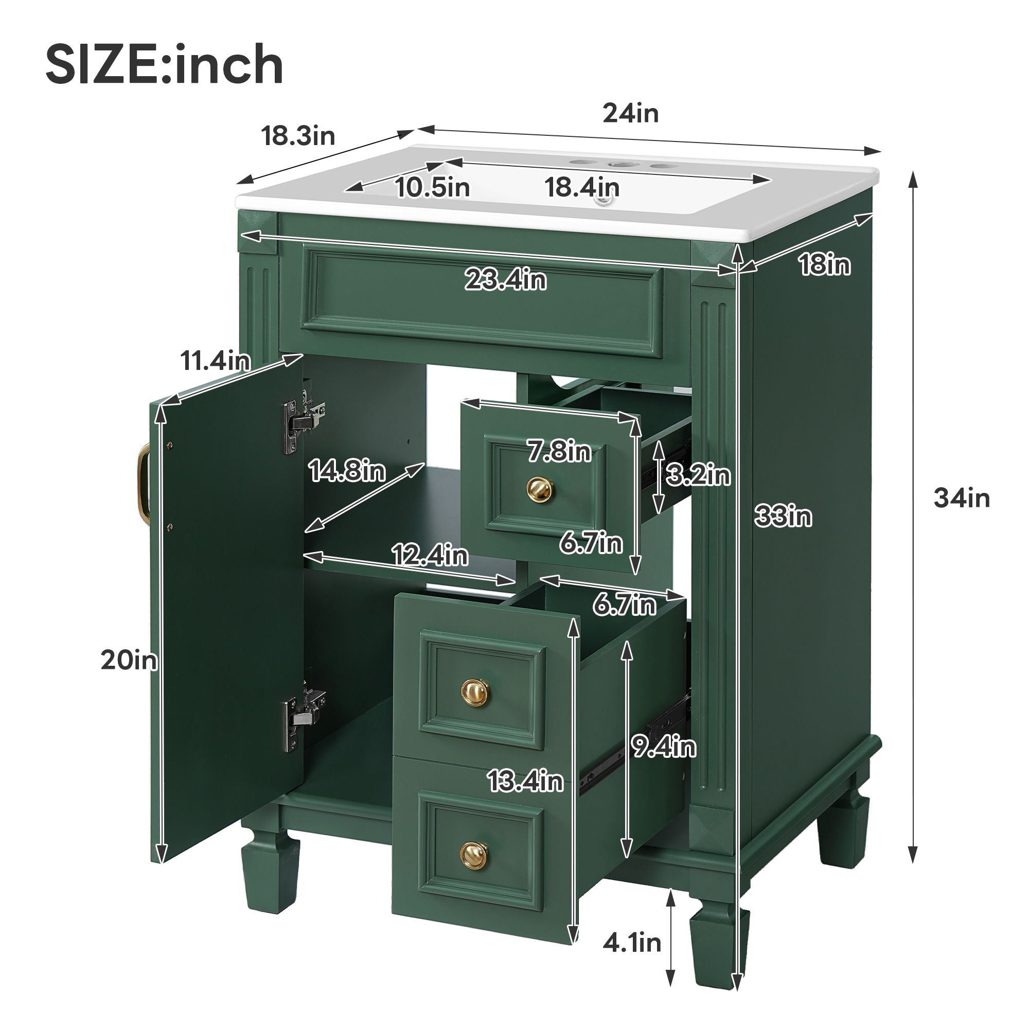 Bathroom Vanity With Sink, Compact Cabinet &amp; 2 Drawers And Adjustable Shelf