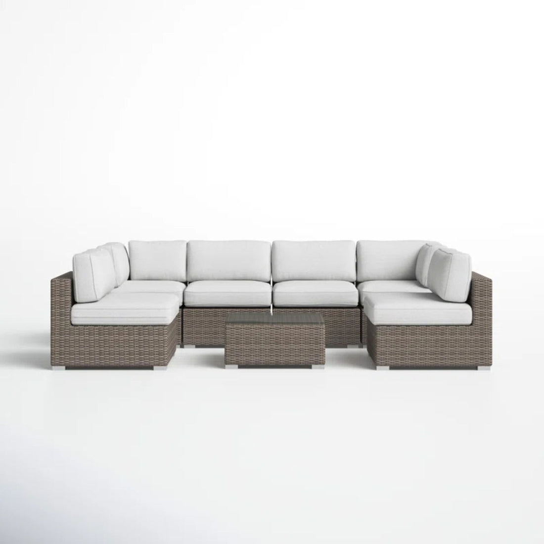 6 Seater Rattan Wicker Outdoor Lounge Set With Cushions - Gray Mix