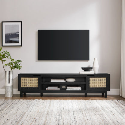 Modern Rattan Door Low TV Stand For TVs Up To 80&quot; - Black