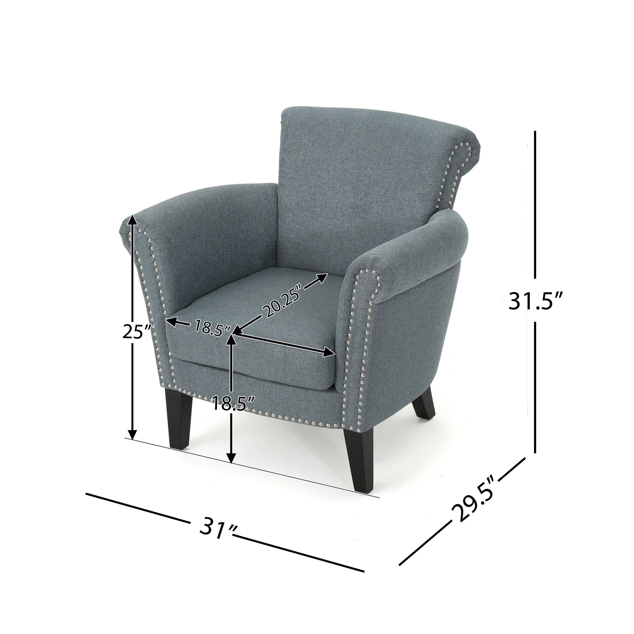 Elegant Club Chair With Nailhead Trim And Birch Wood Legs