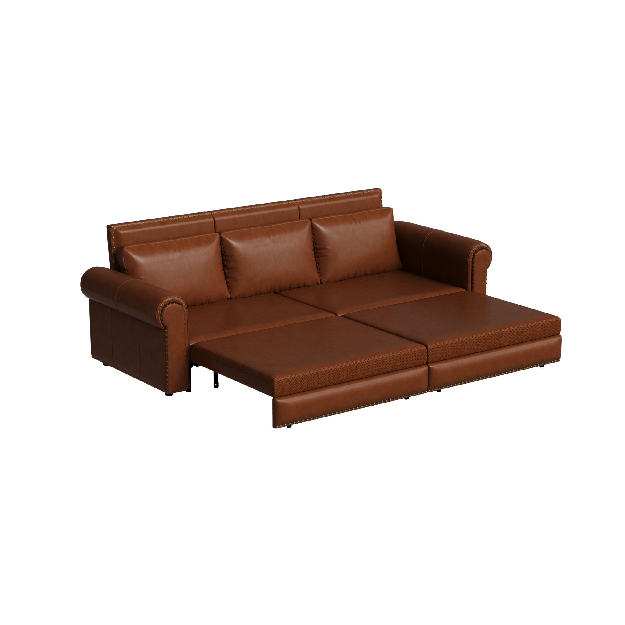 3 In 1 Convertible Sleeper Sofa With Nailhead Trim &amp; Rolled Arm
