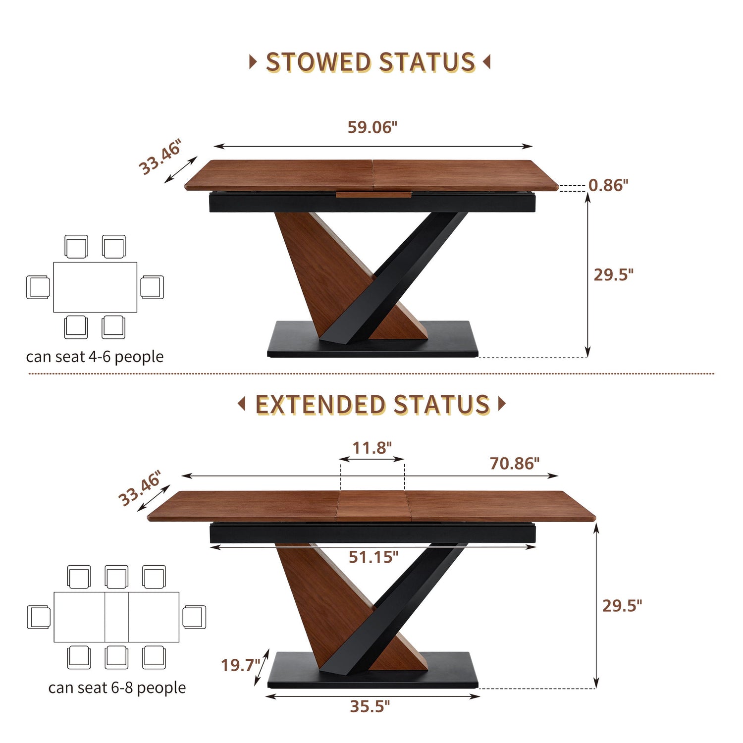 Dining Table, Scratch Resistant, Cross Geometric Legs For Kitchen &amp; Dining Room - Dark Walnut