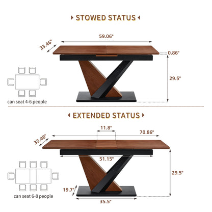 Dining Table, Scratch Resistant, Cross Geometric Legs For Kitchen &amp; Dining Room - Dark Walnut