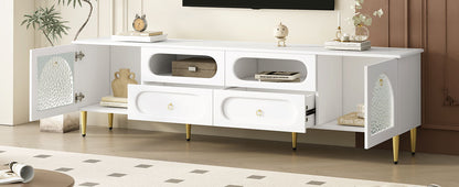 Retro TV Stand With 6 Metal Legs, 2 Cabinets, 4 Drawers And Anti-Tip Device