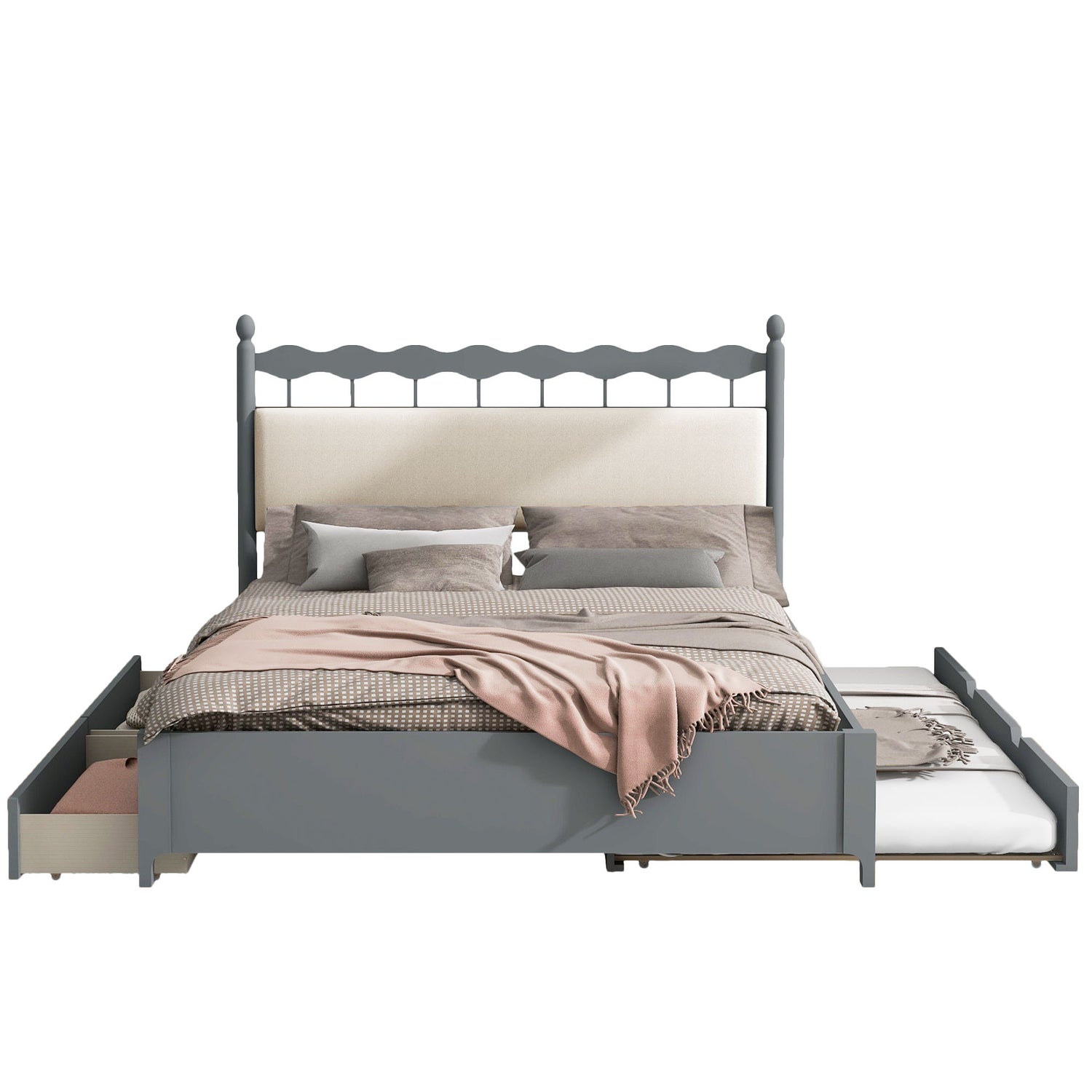 Storage Platform Bed With 2 Big Drawers &amp; Trundle