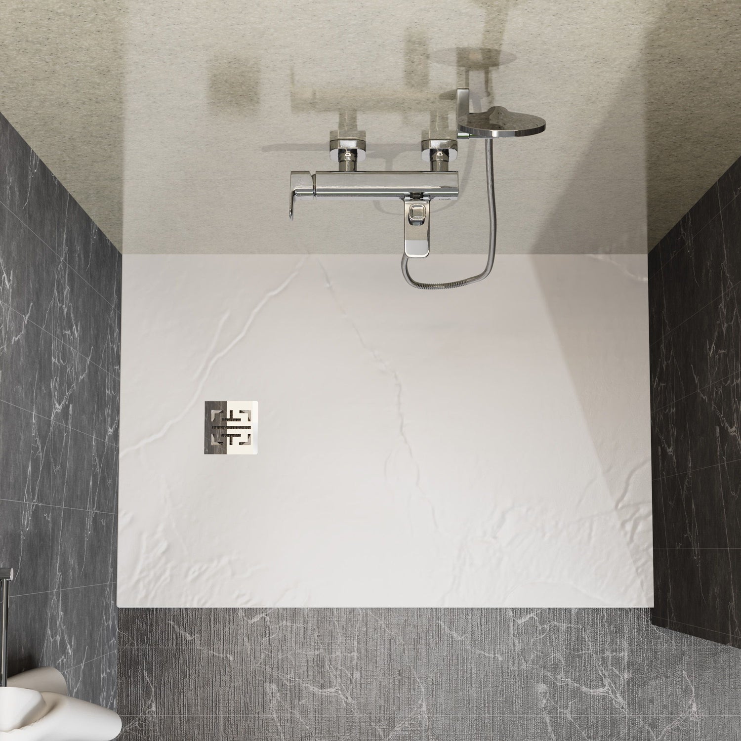 ABS &amp; Acrylic Shower Base With Drain Kit And Stainless Steel Cover - White