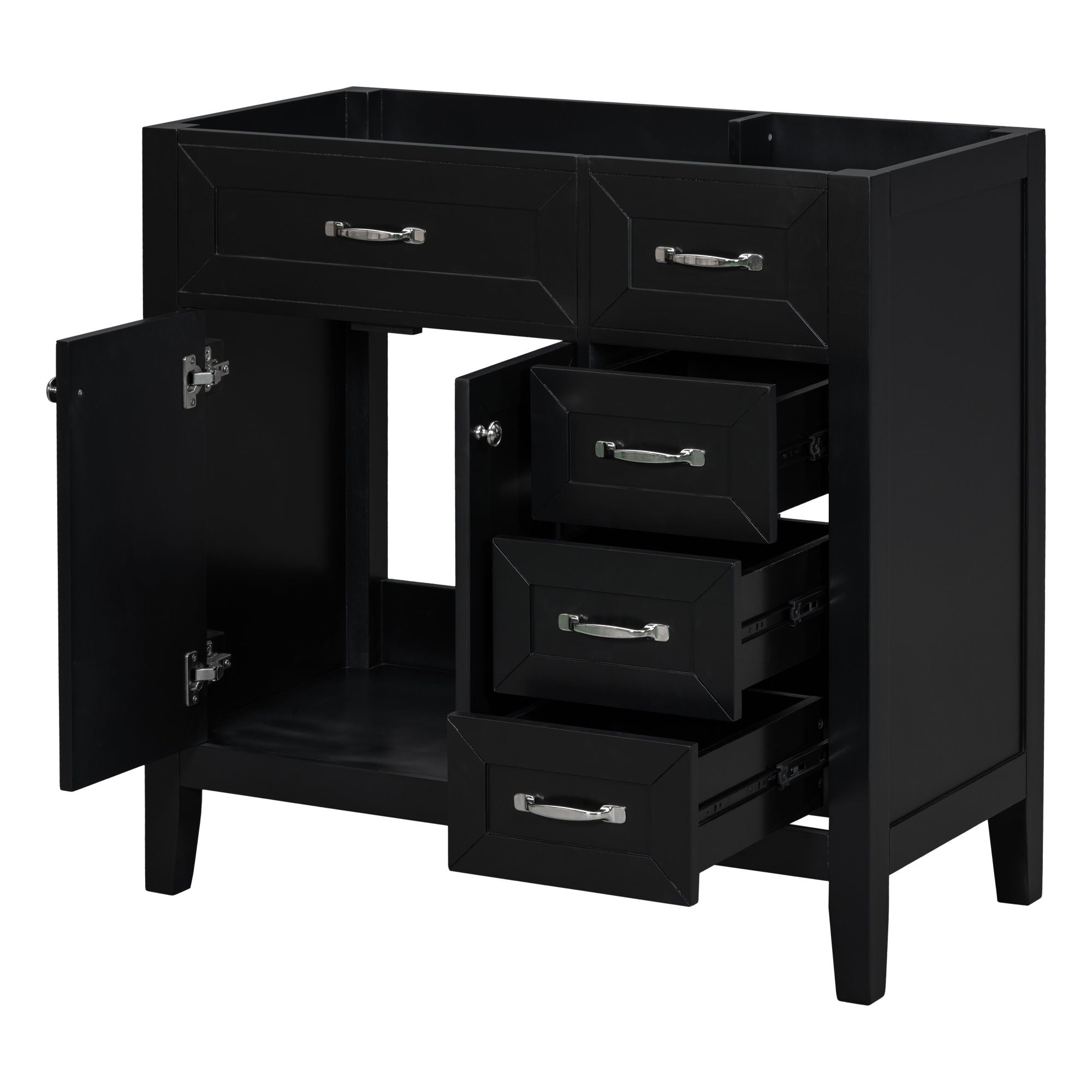 Modern Bathroom Vanity Base Only, 2 Doors And 3 Drawers