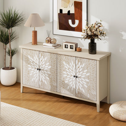 Modern Storage Cabinet With 4 Doors &amp; Adjustable Shelves