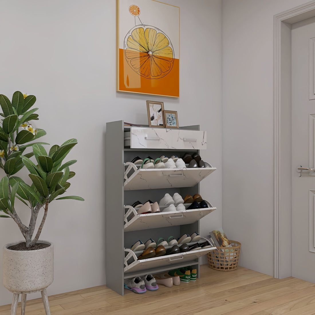 3 Doors Shoe Cabinet With 2 Drawers