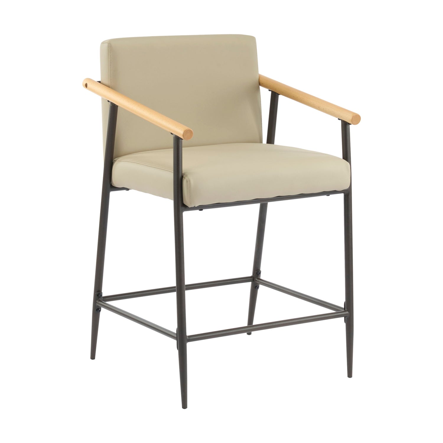 Mid Century Modern Counter Stool Set With Espresso Metal Frame - Khaki