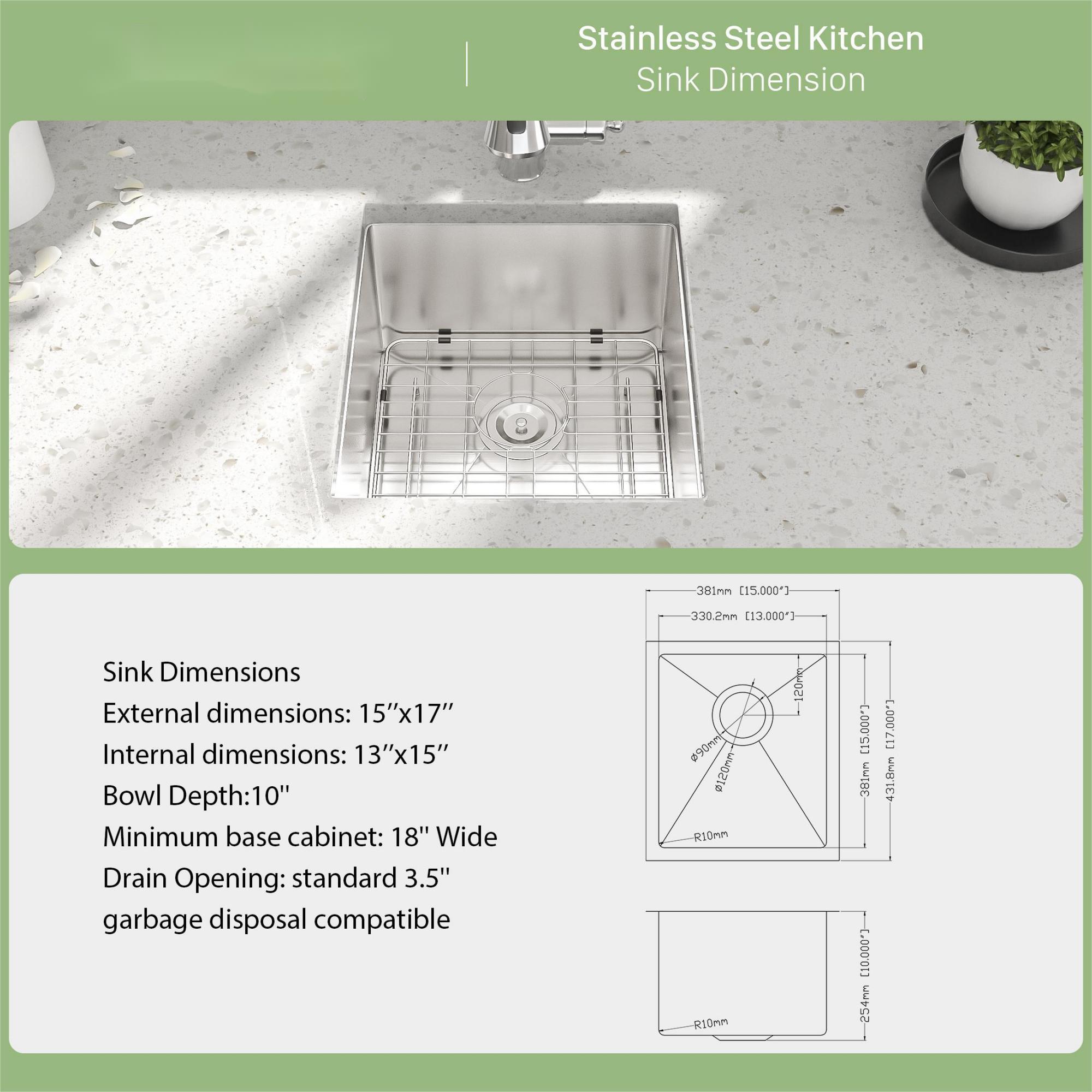 Modern Undermount Stainless Steel Kitchen Sink 16 Gauge, Deep Single Bowl
