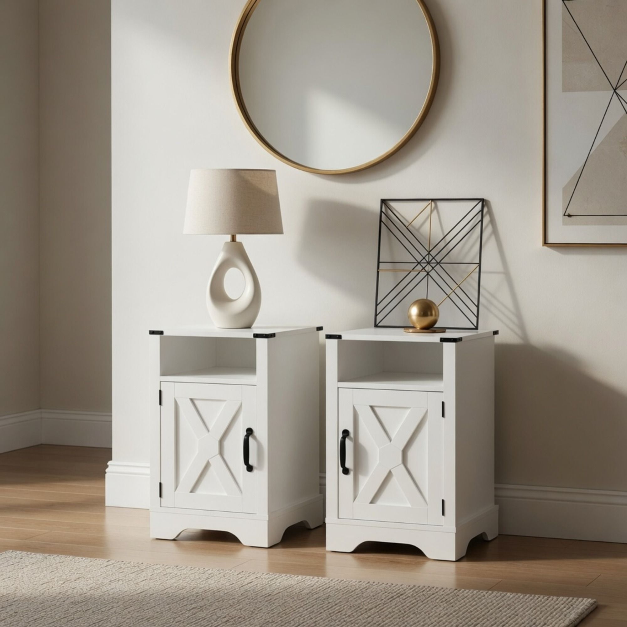 Farmhouse Nightstand, Charging Station &amp; Storage