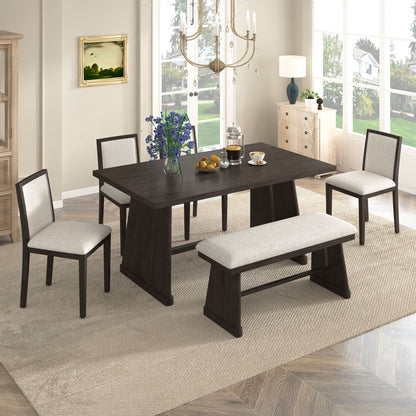Dining Set With Rectangular Table, 4 Upholstered Chairs &amp; 1 Padded Bench