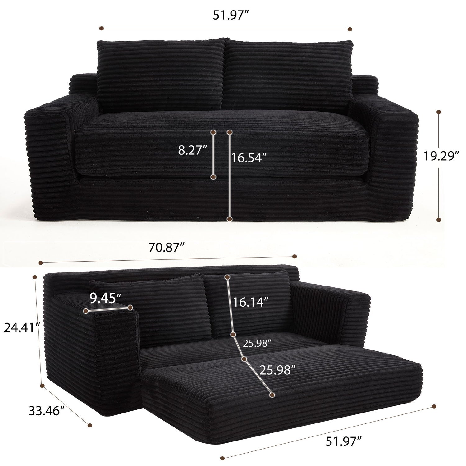 Convertible Loveseat Sofa Bed With Memory Foam &amp; Steel Frame