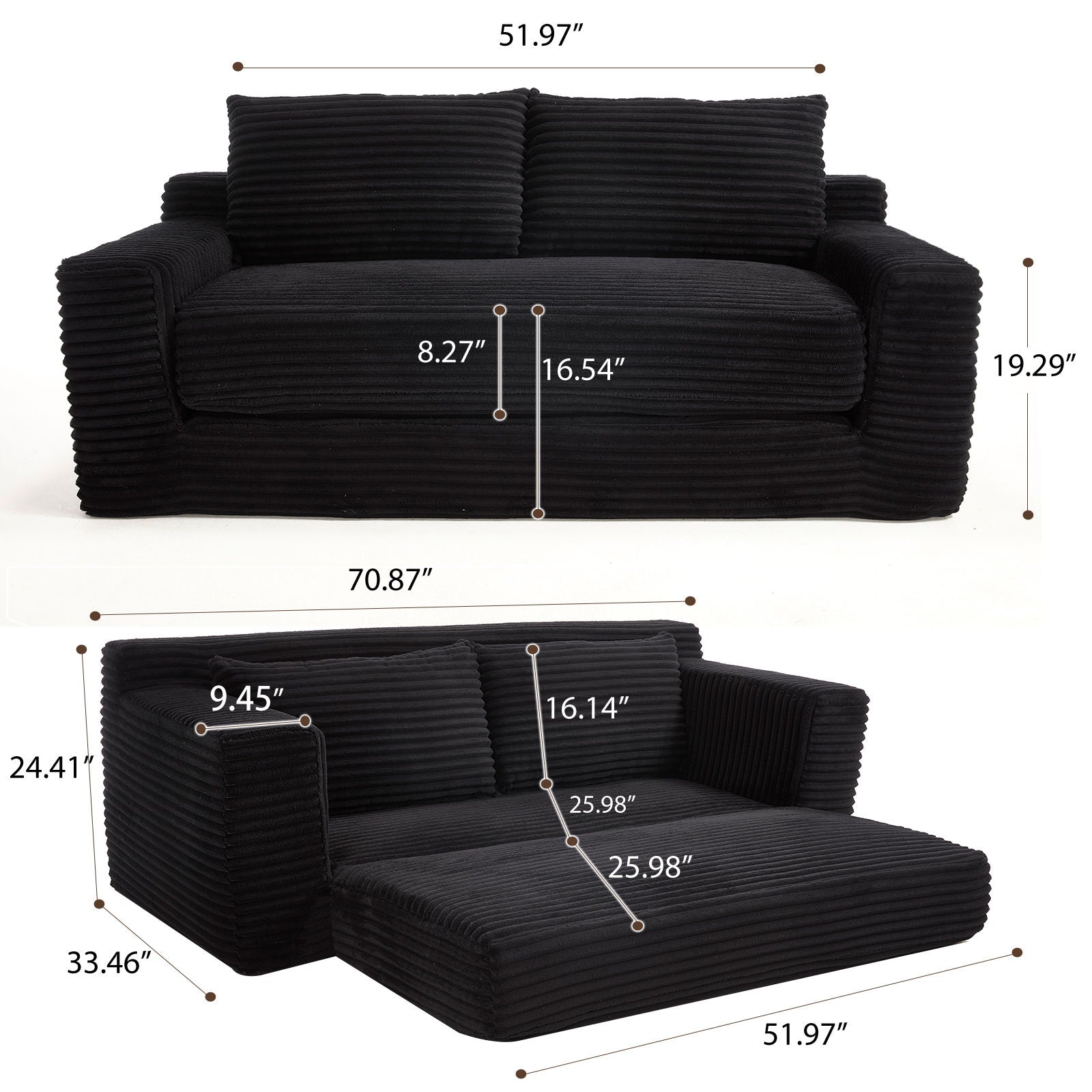 Convertible Loveseat Sofa Bed With Memory Foam &amp; Steel Frame