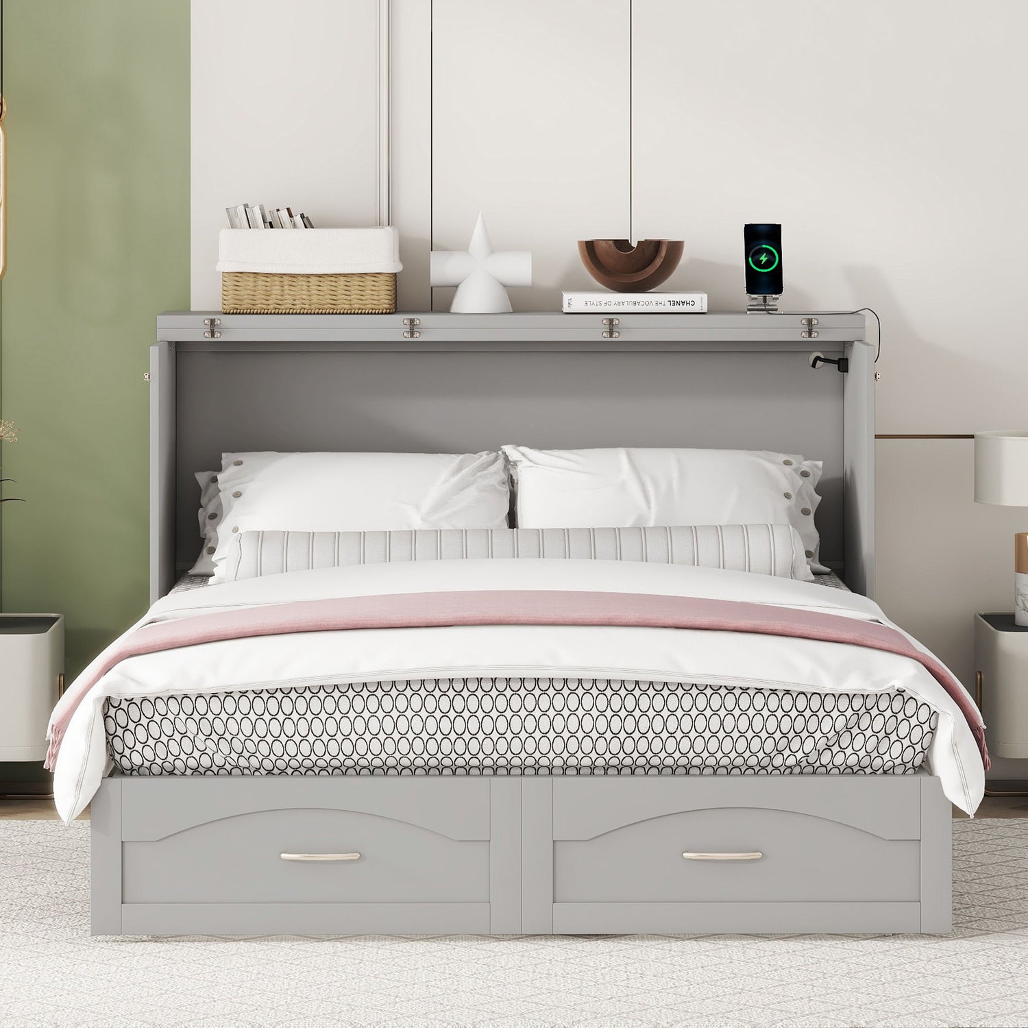Murphy Wall Bed With Drawer And A Set Of Sockets &amp; USB Ports, Pulley Structure Design
