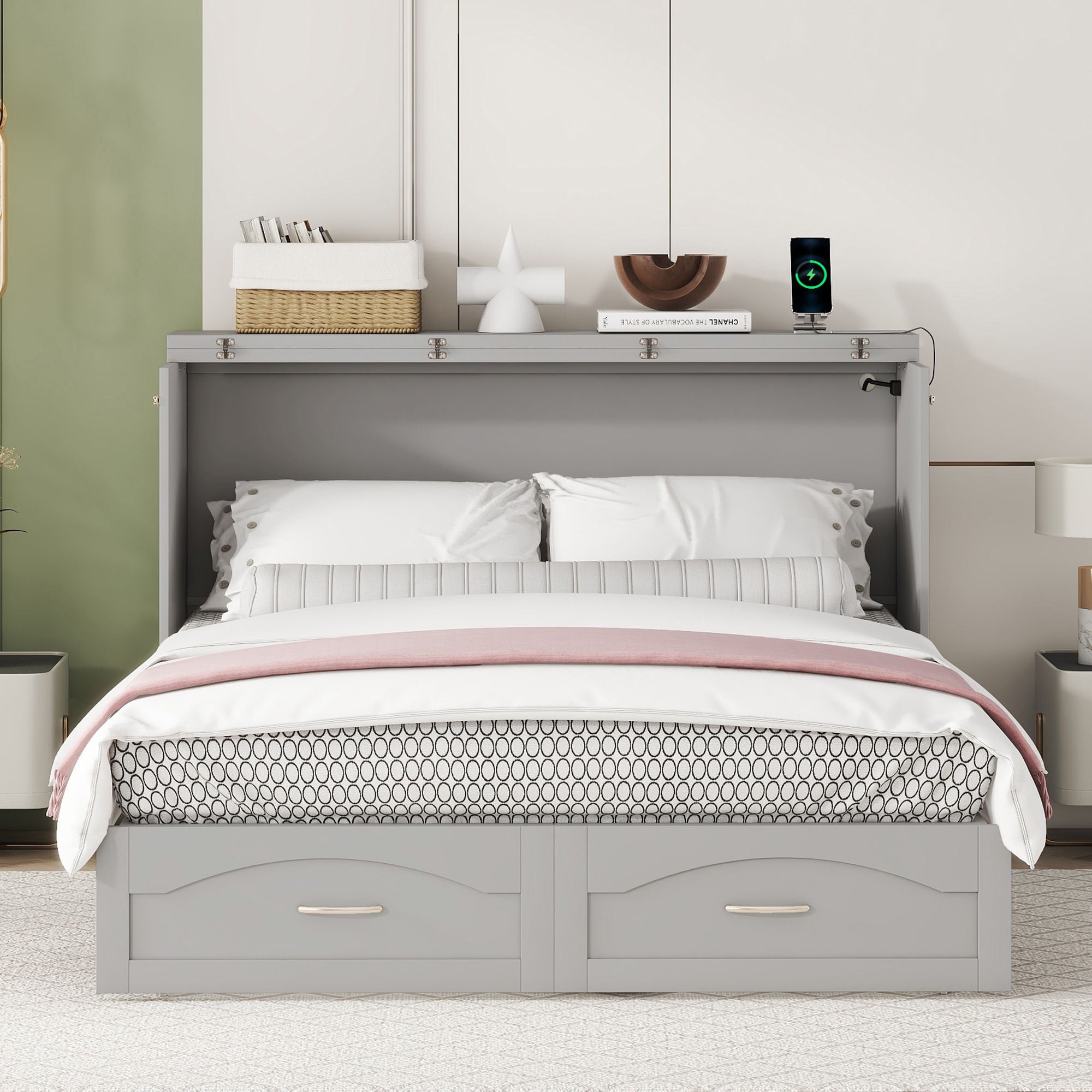 Murphy Wall Bed With Drawer And A Set Of Sockets &amp; USB Ports, Pulley Structure Design